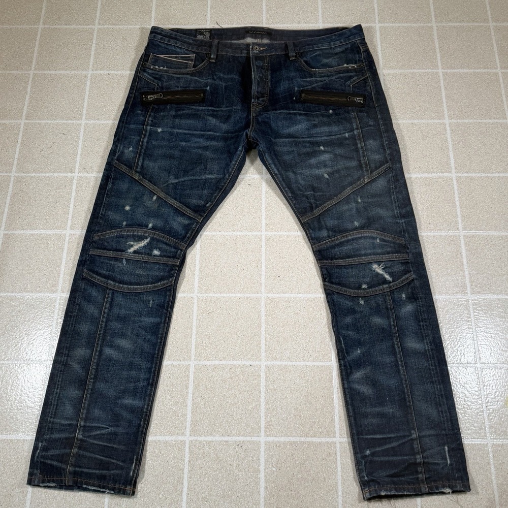 Cult of Individuality Men 42x34 Greaser Moto Japanese Selvedge Distressed Jeans